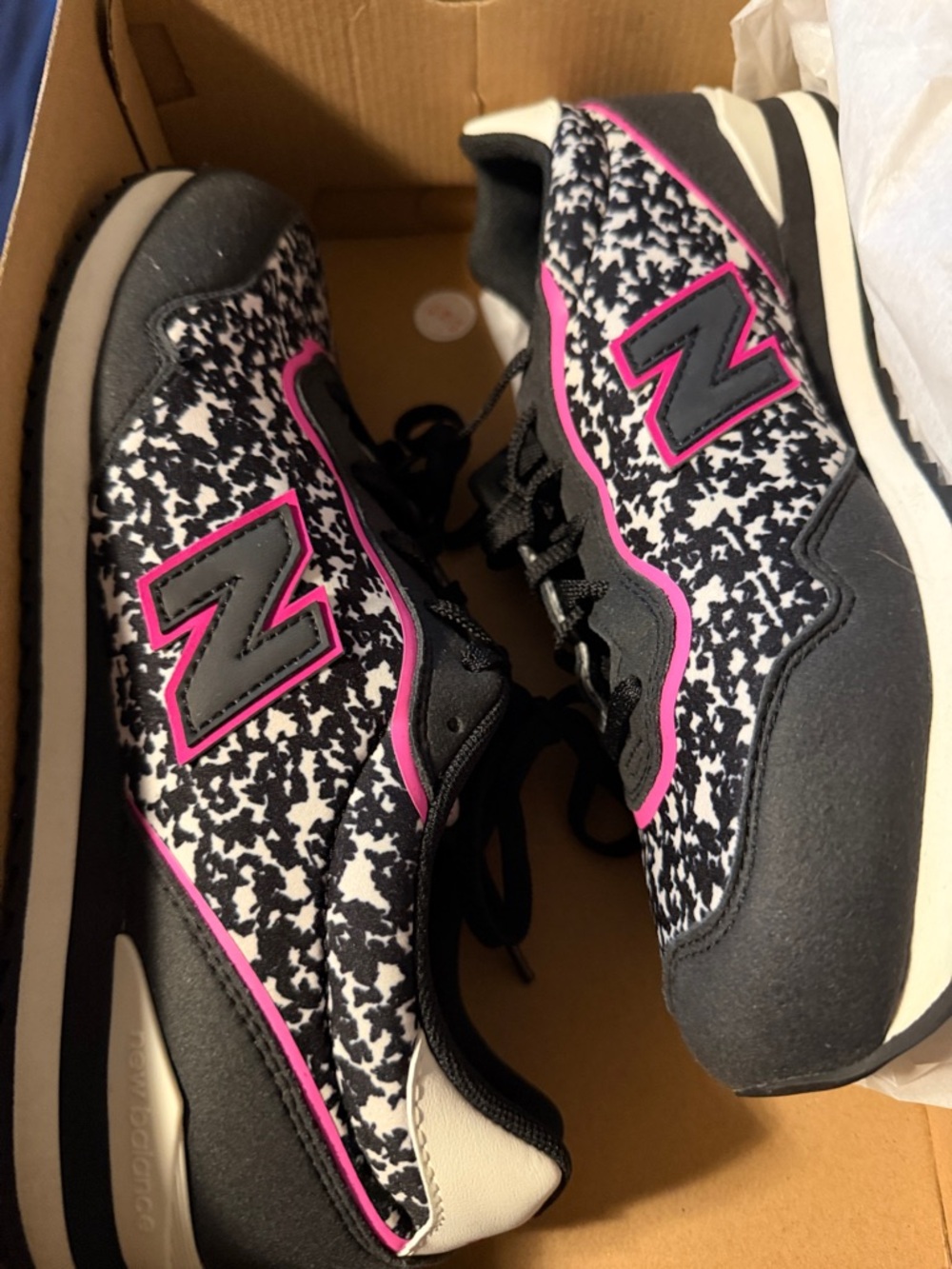 New Balance Women's Black & White Patterned Sneakers with Pink Accents